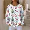 Women's Fashionable Casual Christmas Print V-Neck Long-Sleeved Button-Down Blouse