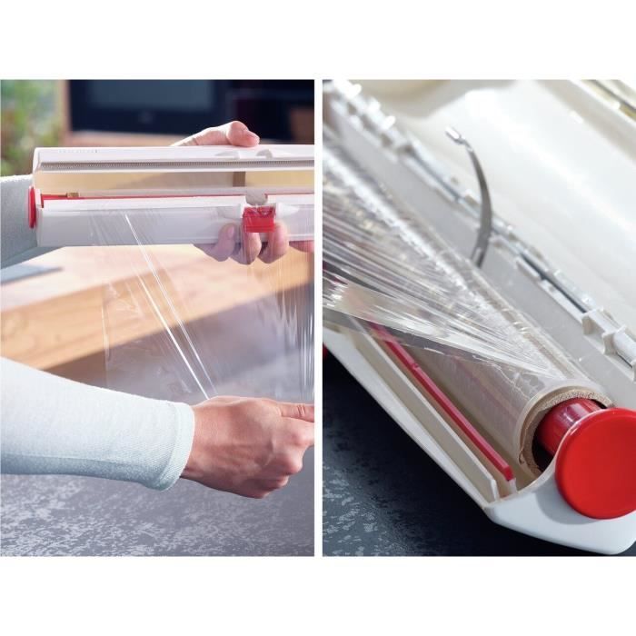 Dérouleur coupe-film Leifheit Perfect Cut 23051, coupe-film étirable pour film alimentaire et papier aluminium de max. 33 cm, blanc
