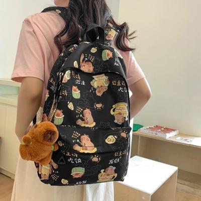 Large Capacity Capybara Backpack Korean Style Cartoon Capibara Shoulder Bag with Pendant Animal Capybara School Bag School