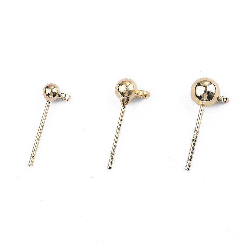 10Pcs 18k Gold Plated Round Ball Stud Earrings Post With Loop Earring Base Connectors Linker For DIY Jewelry Making
