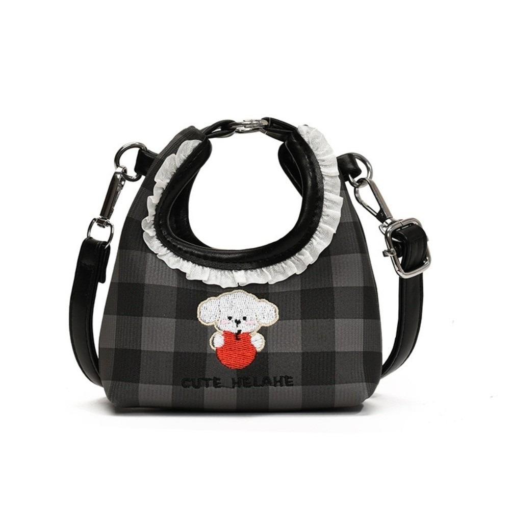 

Cartoon PU Crossbody Bag Grid Crescent Handbags Simple Dog Shoulder Bag Lady чёрный
