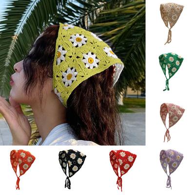 Women Knitting Headscarf Crochet Flower Pattern Hollow Out Headscarf Girl Triangle Headband Head Accessories