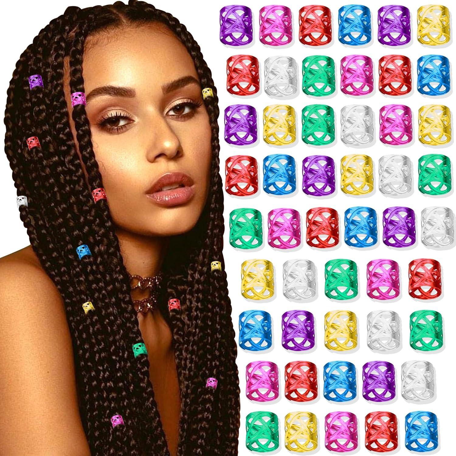60 Colorful Dreadlock Hair Extension Rings - Crown Electroplated Hollow DIY Hair Accessories