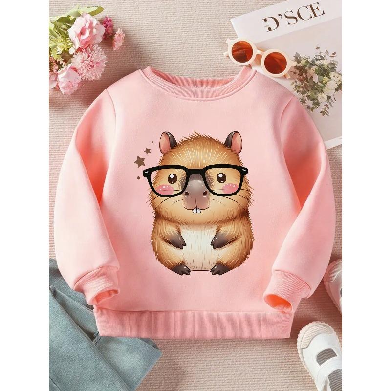 Adorable Hamster in Glasses: A Delightful Cartoon Design on a Long-Sleeve Crewneck Sweatshirt-Comfortable Casual Pullover Featuring a Charming Graphic