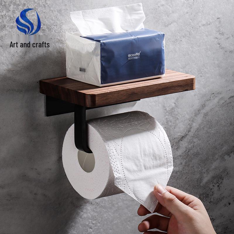 Black Walnut No-Drill Bathroom Tissue & Phone Holder