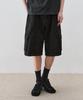 DRAW FIT Curved Line Cargo Denim Half Pants [Black]