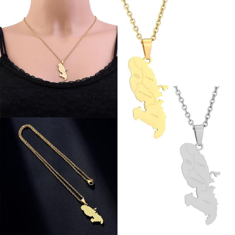 Stainless Steel Martinique Map Pendant Necklace Women Men Fashion Jewelry Silver/Gold Color Patriotism Country Choker