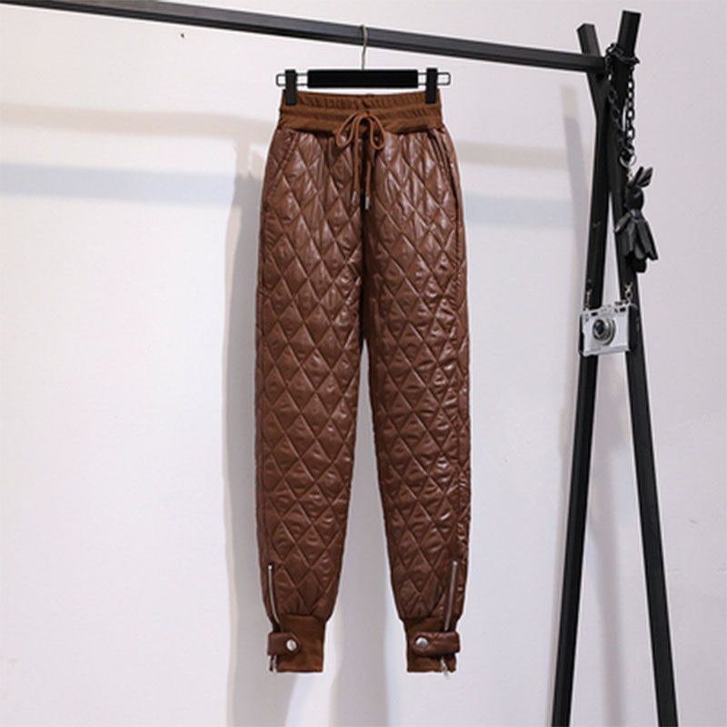 

Женские зимние свободные и тонкие хлопковые штаны гаремы с завышенной талией, утолщенная верхняя одежда, повседневные стеганые теплые штаны XXXXL кофейный