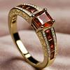 Royal Red Princess Cubic Zirconia Ring for Luxury Wedding Gold Color Women Accessories Trendy Party Charming Jewelry Gift