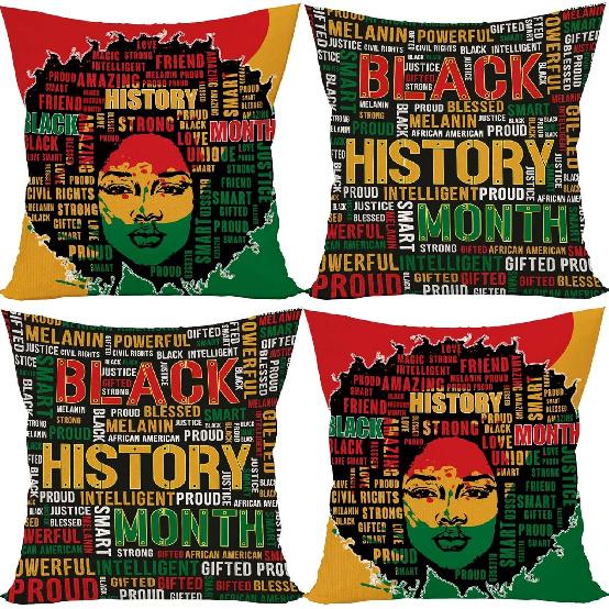 Linen Black History Month Pillow Throw Pillow Covers 18x18 Set of 4 Kinara Juneteenth Black Girl Black History Month Decoration Decor African