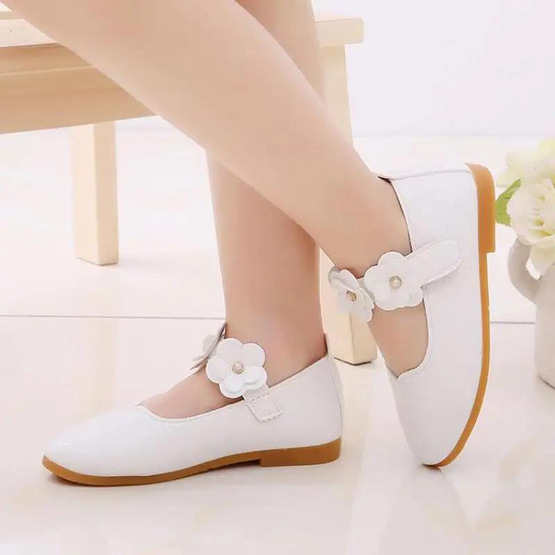 summer Girls Princess Leather Shoes For Children Dress Shoes Sandals Flowers Fashion White Wedding Kids School Flat Shoes