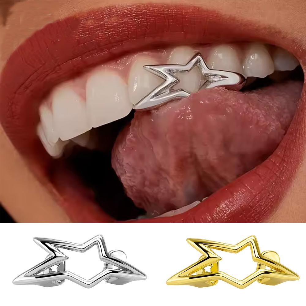 Cyber Punk Glossy Geometric Star Pentagram Tooth Caps Irregular Christmas Accessory Teeth Grillz Jewelry for Women And Men