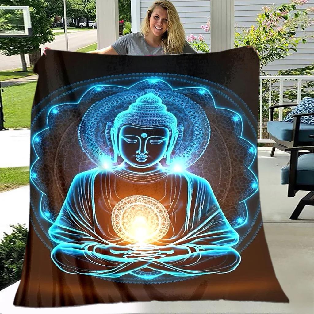 Buddha Sakyamuni Buddhisme Tro Religion Blødt Plys Tæppe, Flanel Tæppe Kastetæppe til Stue Soveværelse Seng Sofa Bed