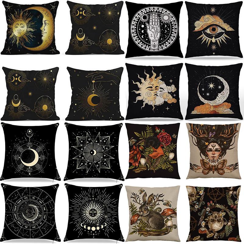Tarot Printed Line Pillow Cover Moon Star Home Bedroom Sofa Pillow Cushion Cover