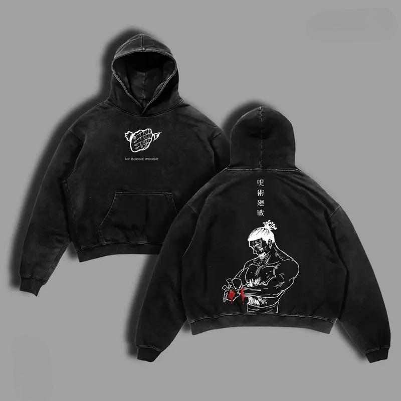 Jujutsu Kaisen Anime Clothing Gojo Satoru Graphic Hooded Men Women Casual Cotton Hoodies Washed Sweatshirt Harajuku Streetwear