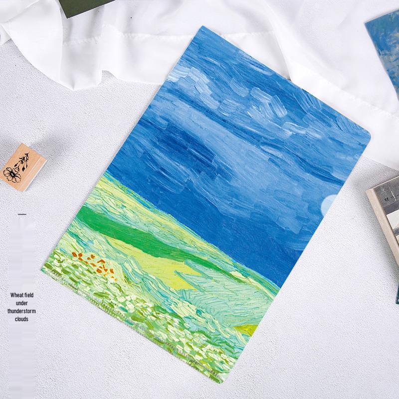 World-Famous Paintings L-Shaped A4 Folder - Monet & Van Gogh Art Design for Students and Office