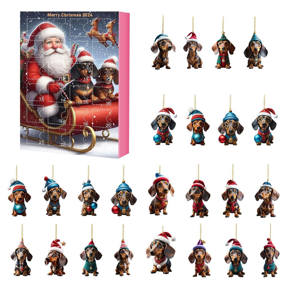 

Рождественский Адвент-календарь с таксой 24 дня Рождества Коллекционный забавный набор для собак Рождественский адвент-календарь с каникулами 2D Flat M красный