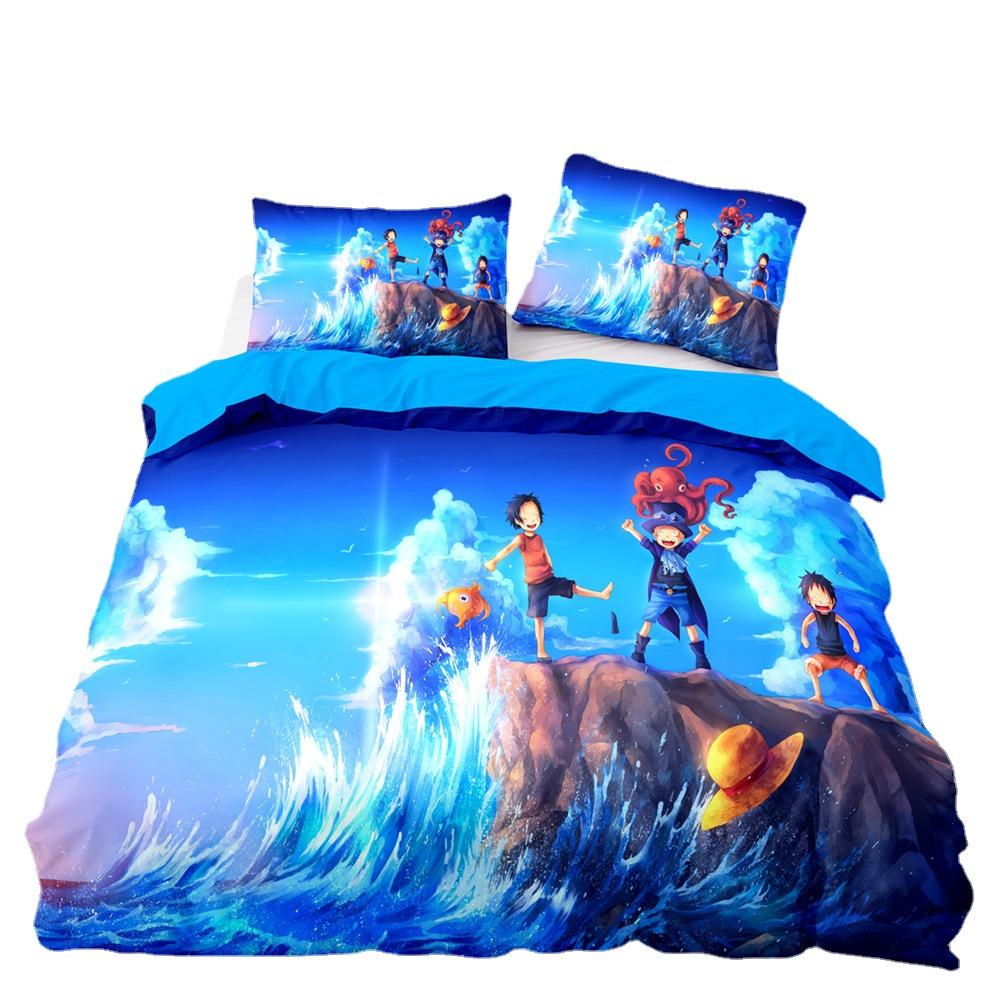 ONE PIECES Bettwäsche Set Monkey Ruffy Bettbezug 3D Druck Steppdecke Kissenbezug Kinder Jungen Teenager Geschenk Schlafzimmer Dekoration