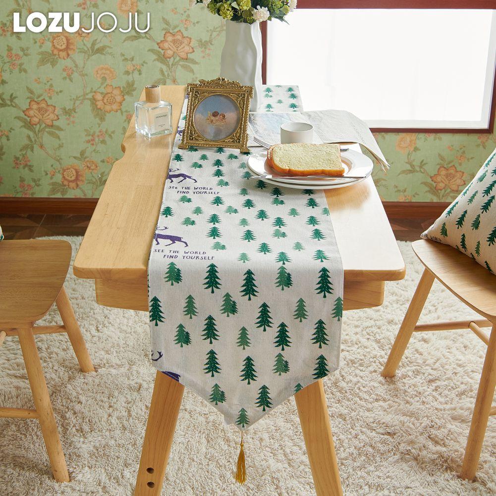 1PC Hot Selling Versatile Christmas Elk Pattern Cotton and Linen Printed Tassel Table Runner Dinner Table Decorative for Home Table LOZUJOJU