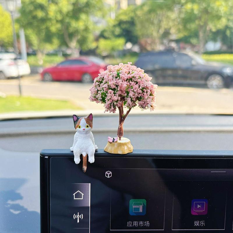 1 Set Auto Screen Edge Decoration Cute Mini Cartoon Cat Car Ornaments Micro Landscape Model Creative Car Accessories Gifts