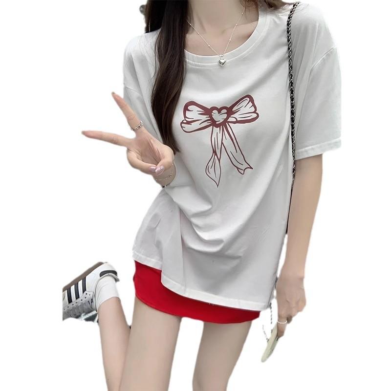 Korean Dopamine Letter Graffiti Print Short-sleeved T-shirt Women's Summer Loose Meat Cover Thin Lazy Feeling Small Top