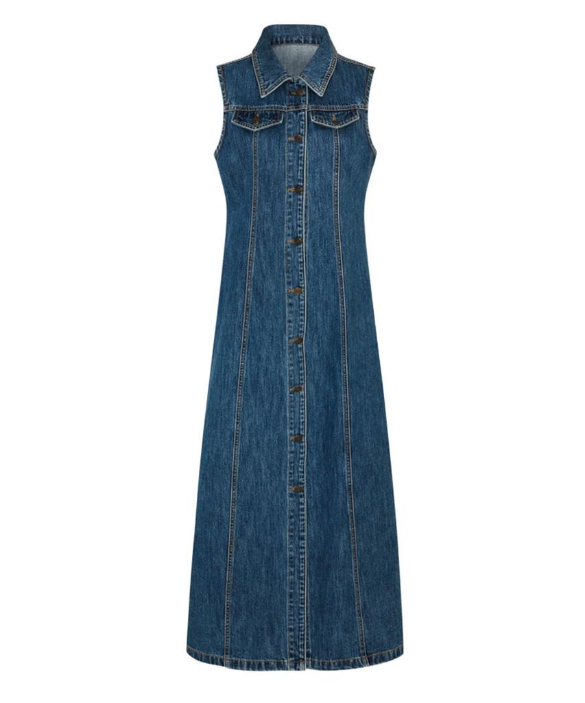 LOULOUSEOUL Classic Denim Sleeveless Dress (Blue)