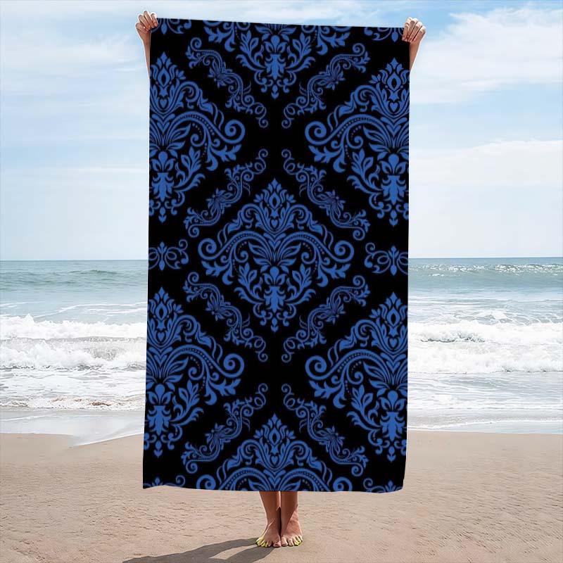 Blue Baroque Pattern Beach Towel | Ultra-Absorbent, Quick-Dry, Comfortable & Practical for Beach, Pool, Bathroom, Yoga, Fitness