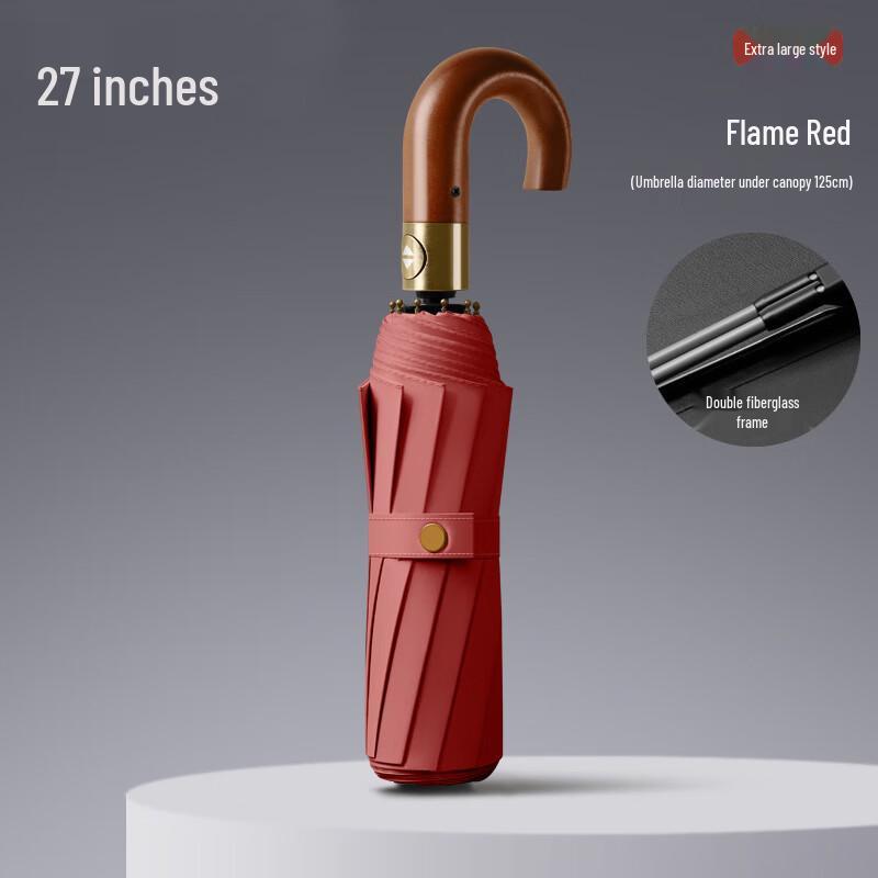 KarLot Solid Wood Handle Automatic Dual-Use Umbrella 27-inch Enlarged