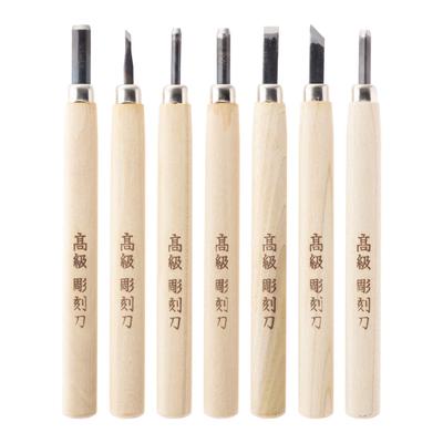 KAKURI Schnitzmesser Wetzstein Set mit Aufbewahrung Komplettset Flach 3mm 7mm 4mm Dreieckig 3mm Rund 6mm Rund 9mm Rund 13061 & Etui, Stahl, 7-teilig (7mm