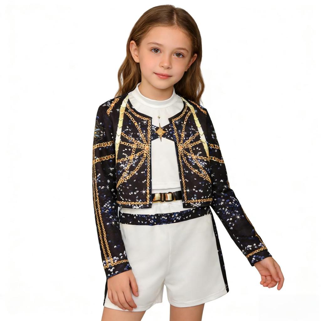 COSSA Kids' Demon/Hunter Cosplay Costume for Girls, Halloween, Cultural Festivals, and Events (Rumiblack, 150)