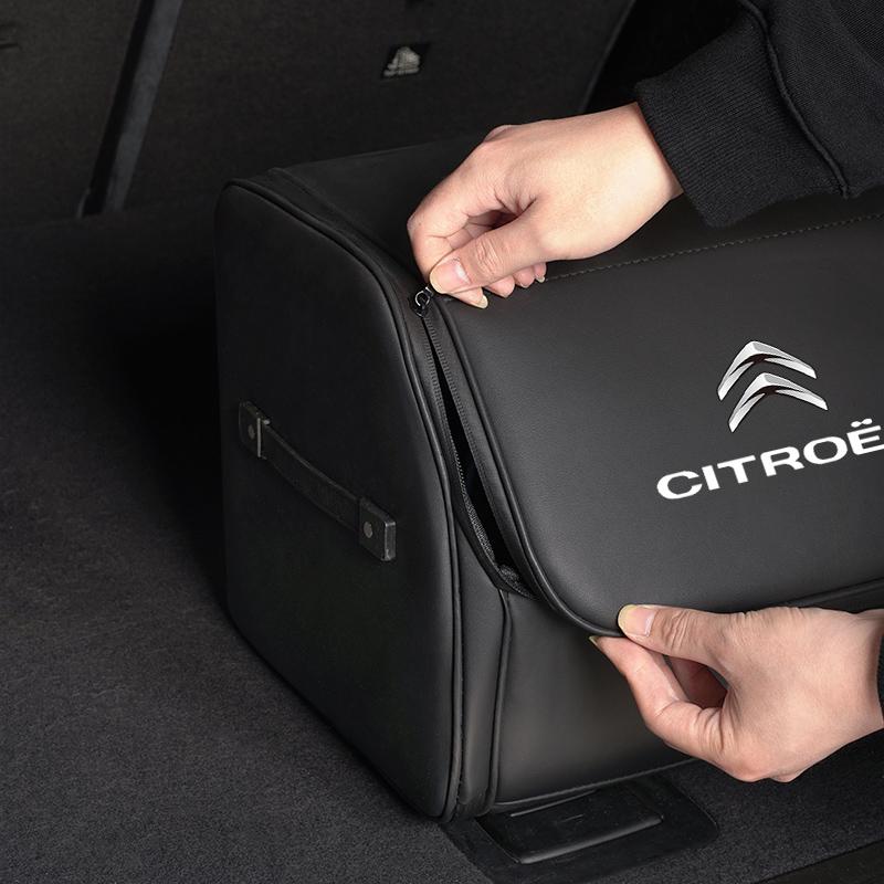 MVDC1 1 Stück Auto Hochkapazitäts Leder Aufbewahrungstasche Kofferraum Organizer Box Für Citroen C5X e-C4 X e-C3 C4 C3 C5 Berlingo C-Elysee C-Crosser