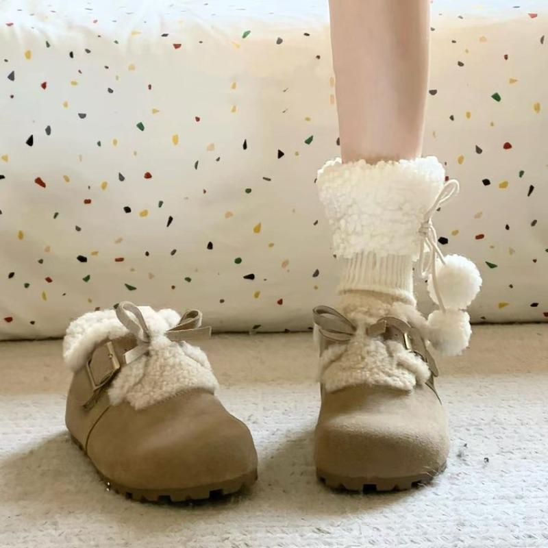 Thick-soled Burken Shoes, Women's Fleece Shoes, New Flat Anti-slip Snow Boots, Warm Cotton Shoes