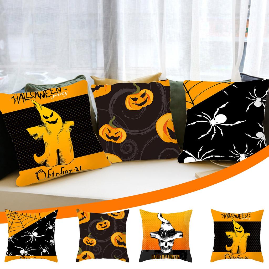 4 Pieces Halloween Pillow Case Happy Halloween Sofa Bed Throw Cushion