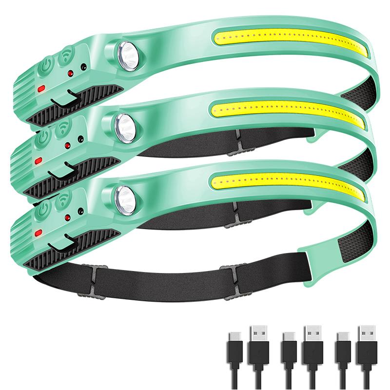 230° Induction LED Headlamp 5 lighting Modes Head flashlight COB rechargeable lantern for camping running Waterproof Head Light