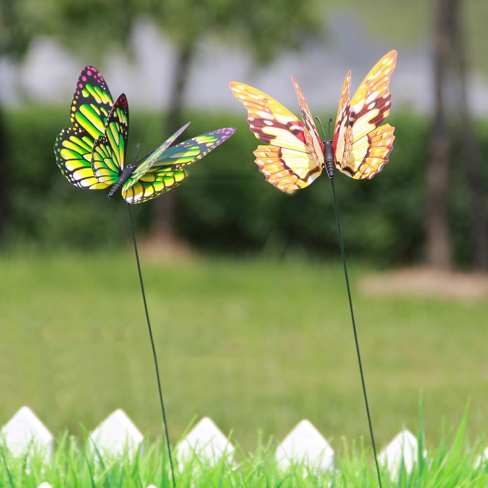 NUOBESTY 12pcs Butterfly Stakes Fake Butterflies Stake 3D Butterflies Stakes for Garden Lawn Patio Yard Pathway Indoor Outdoor Ornaments (Random