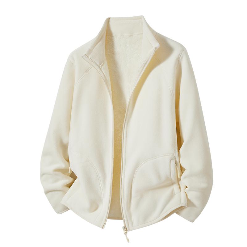

Женская куртка из овечьей шерсти, Осень и Зима, Двусторонняя и Утепленная Флисовая Куртка для Пар, Кардиган, Худи, Подкладка, Флисовая Куртка M слоновая кость