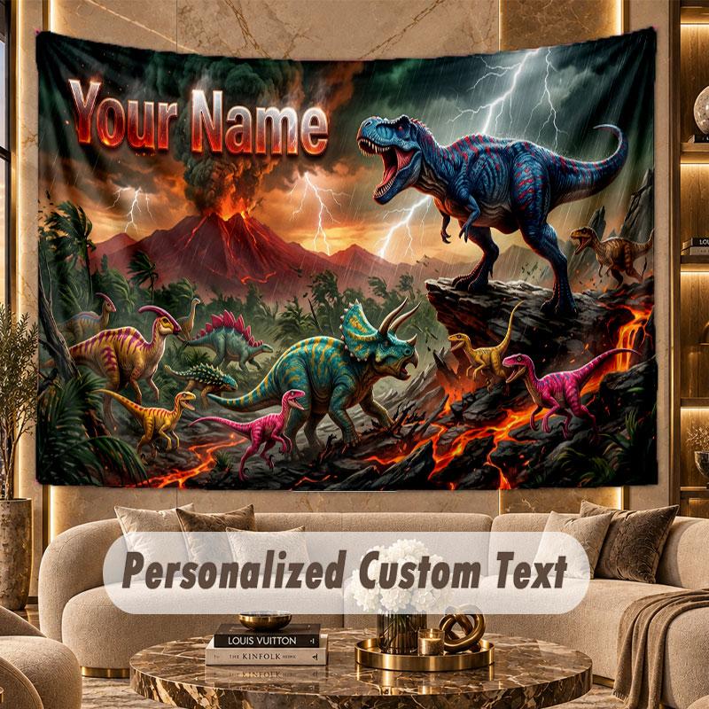 Dinosaur (257) Theme Personalized Tapestry Custom Name Text Wall Hanging Tapestry Home Background Decoration