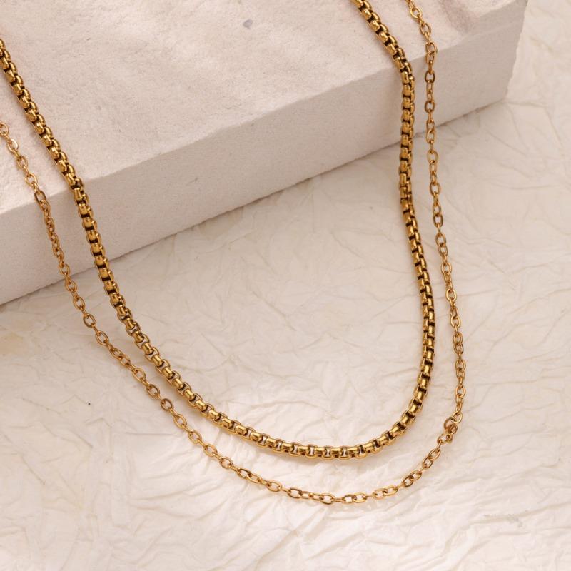 Multi-layer Stacked Chain Stainless Steel Gold-plated Double-layer Necklace Women's Fashion Niche Color-preserving Thin Chain O-chain New