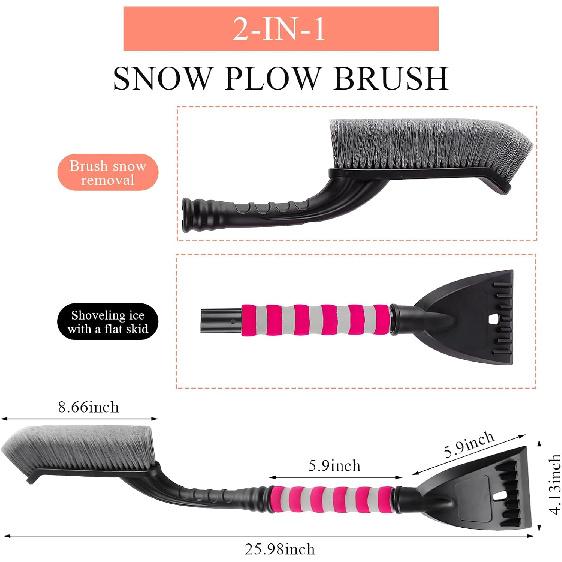 Car Snow Brush and Ice Scraper for Car Windshield, 26 Inch Handle Snow Scraper with Ergonomic Foam, 2-in-1 Detachable Scraper and Brush for Cars SUVs