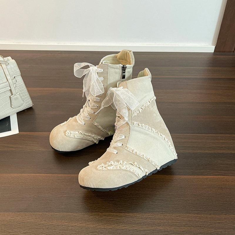 

8CM height increase~ small lace edge Dexun Martin boots high-top shoes women s 2025 autumn new platform short boots 40 абрикосовый
