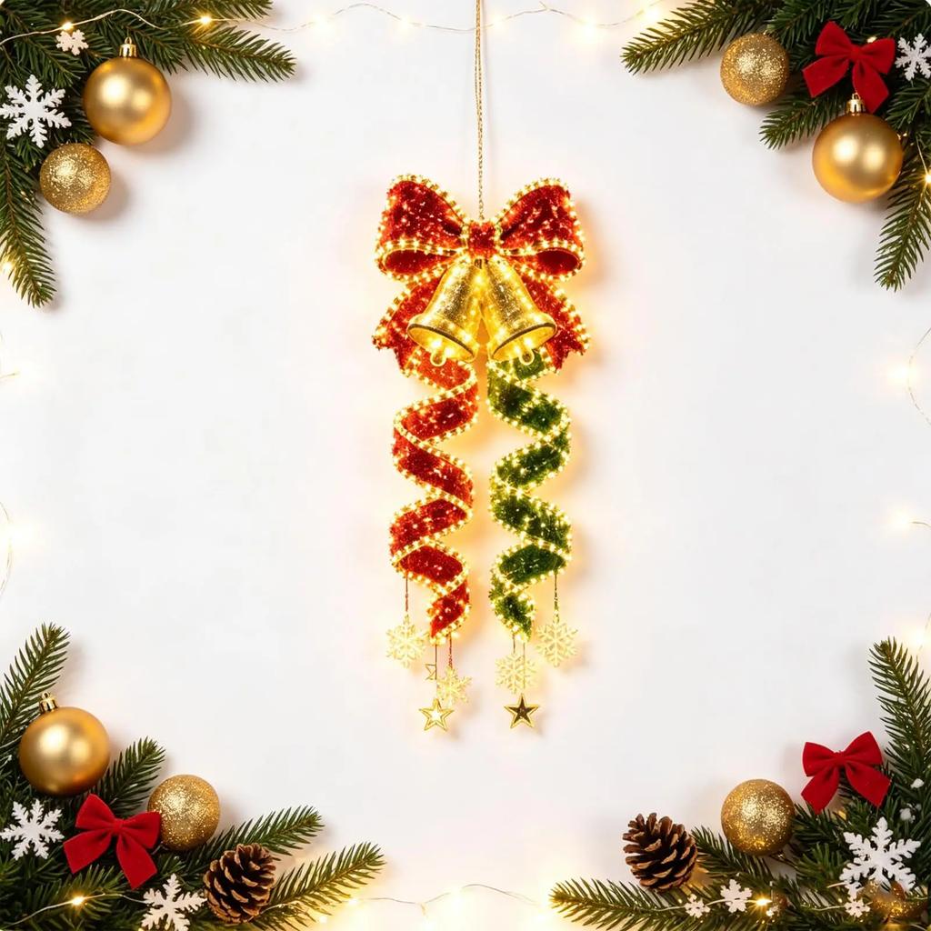 Christmas Magic Spiral Hanging LED Light Collection Vertical Suspended Spiral, Bow Tie Star Polar Bear, For Christmas Porch