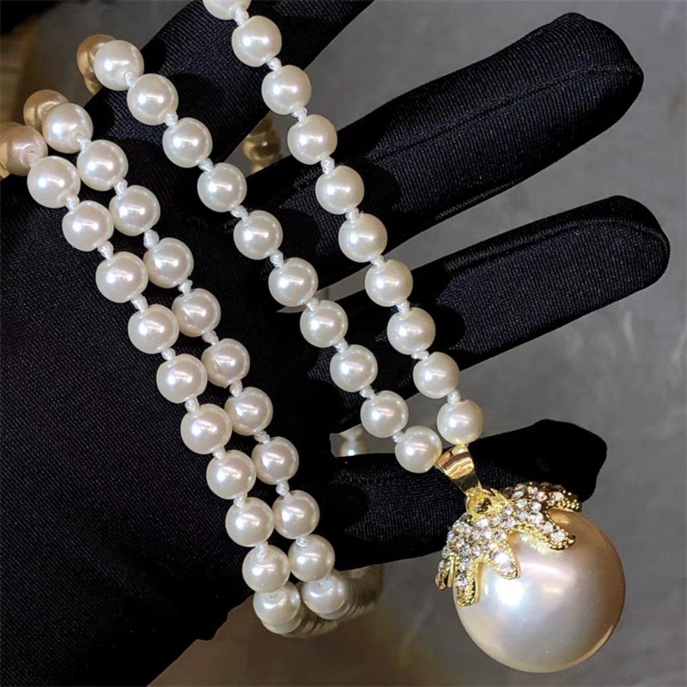 Pearl Beading Collarbone Necklace Stackable Neck Chain Choker Stylish Long Necklace Party Wear