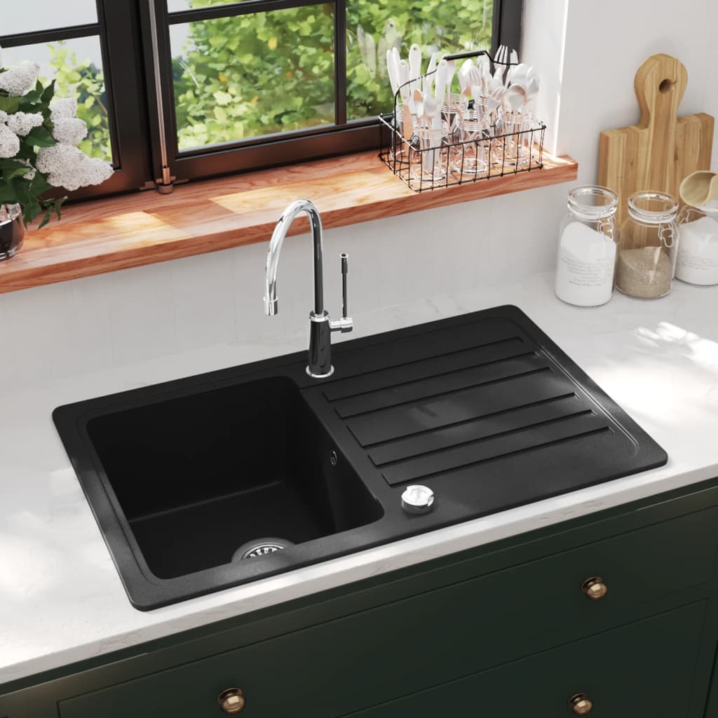 Granite Sink with Reversible Draining Area Black