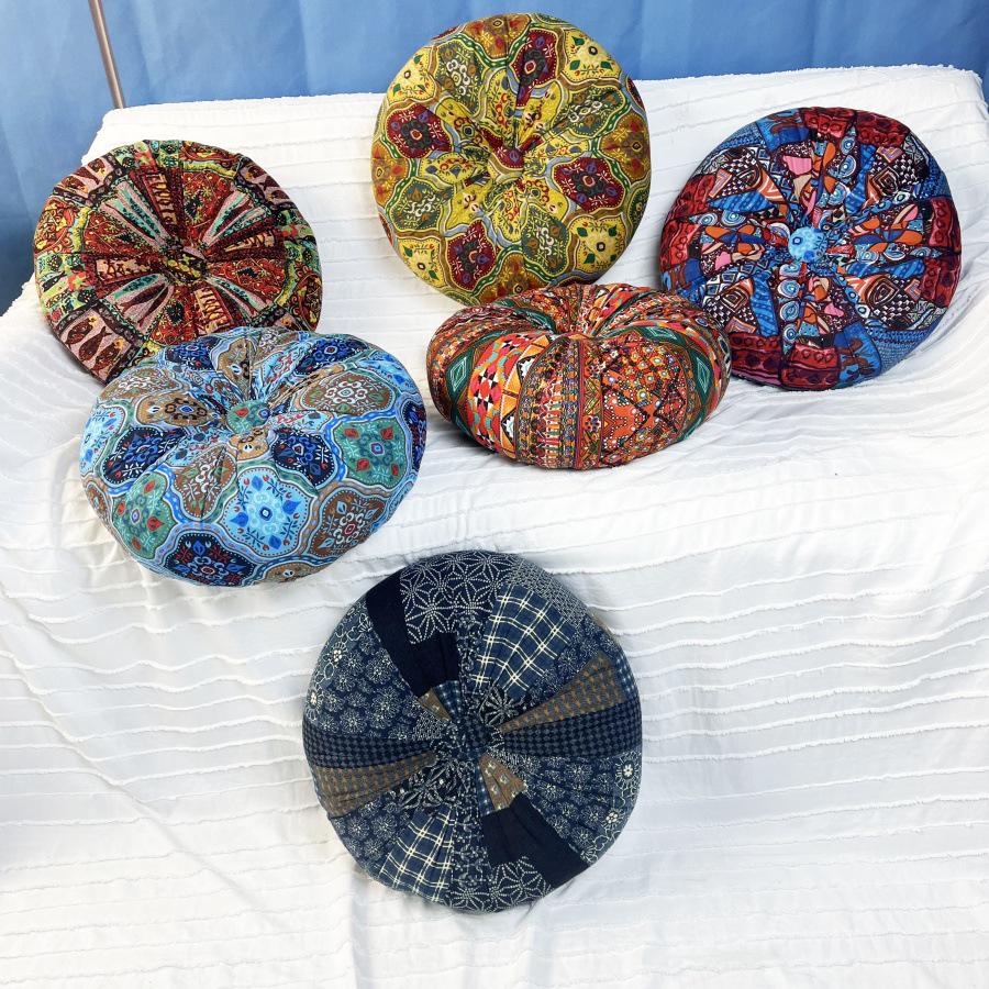 Bohemian Round Pouf Cushion - Pumpkin Shape for Sofa, Backrest, or Meditation.