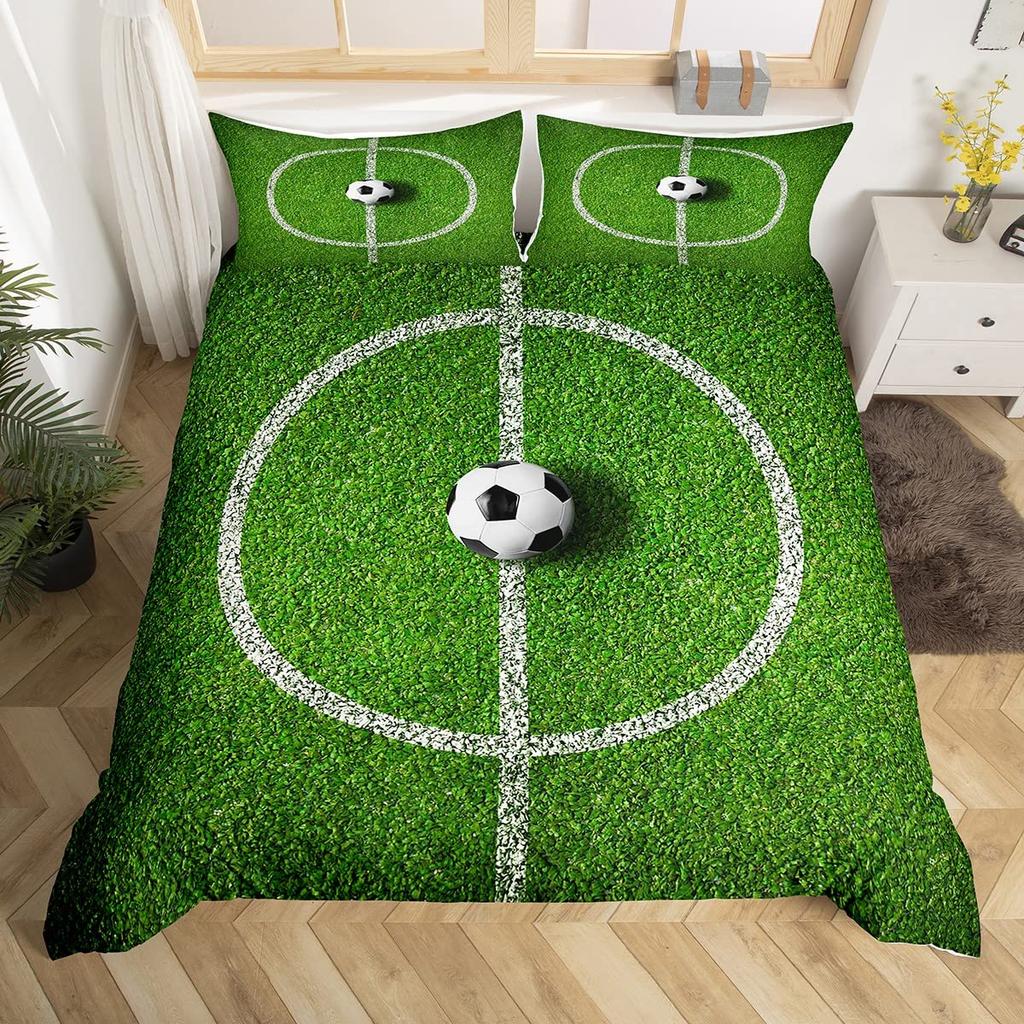 Comforter Football Occer Sports Abstract Ice And Fire Art Design Teens Boys Cool Navy Blue 3 Pcs Bedding Set