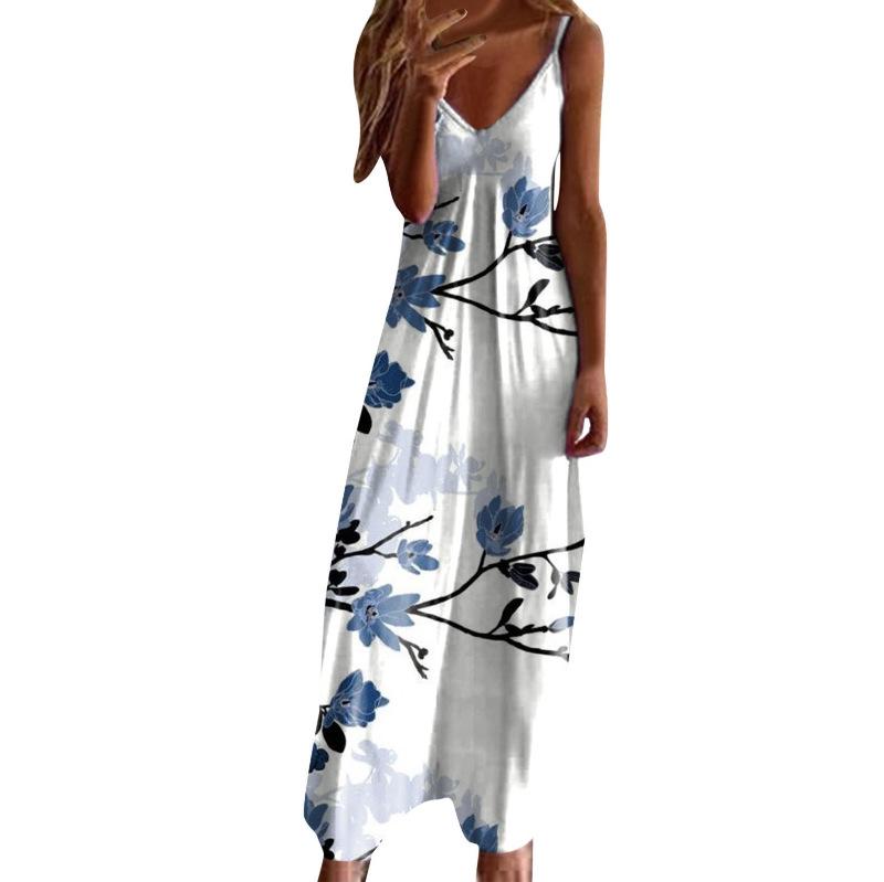 Women's Plus Size V-Neck Spaghetti Strap Long Dress - European & American Style