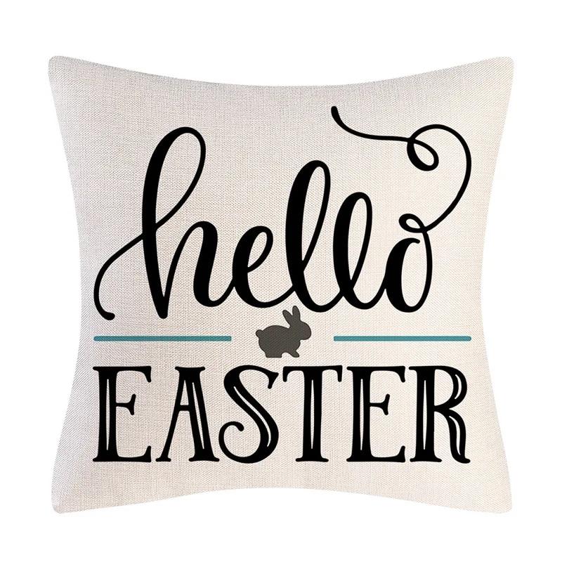 Kissenbezug mit Aufschrift „Frohe Ostern“, Hasen-Eier, bedruckt, Kaninchen-Kissenbezug, dekorativer Überwurf für Zuhause