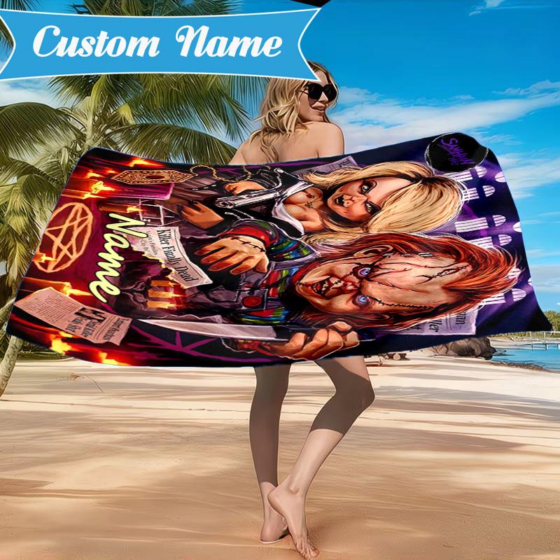 Custom Name Chucky Beach Towel, Soft Quick-Dry Beach Towel, Ideal for Pool, Camping, Perfect Travel Essential Gift