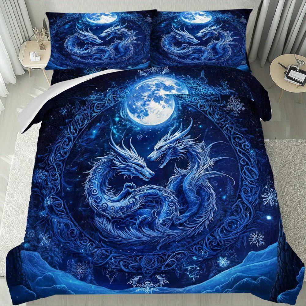 

Lifesmells 2/3Pcs Fantasy Dragon Moon Duvet Cover Set Dragon Moon Bed Cover Set Mysterious And Elegant Bedding Set Duvet Cover Set&EU Single(135x200cm)