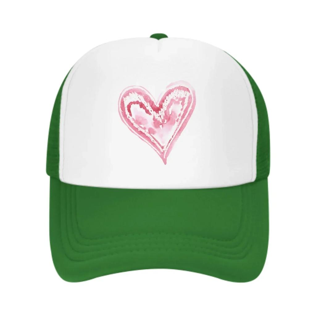 Pink Heart Mesh Trucker Hats for Unisex Women Adjustable Casual Fashion Baseball Caps for Outdoor Activities